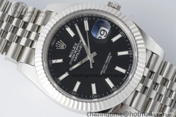 0412 DateJust 41 SS Fluted Bezel KING 1:1 Best Edition 904L Steel Black Stick Dial on Jubilee Bracelet VR EasyCare 2208